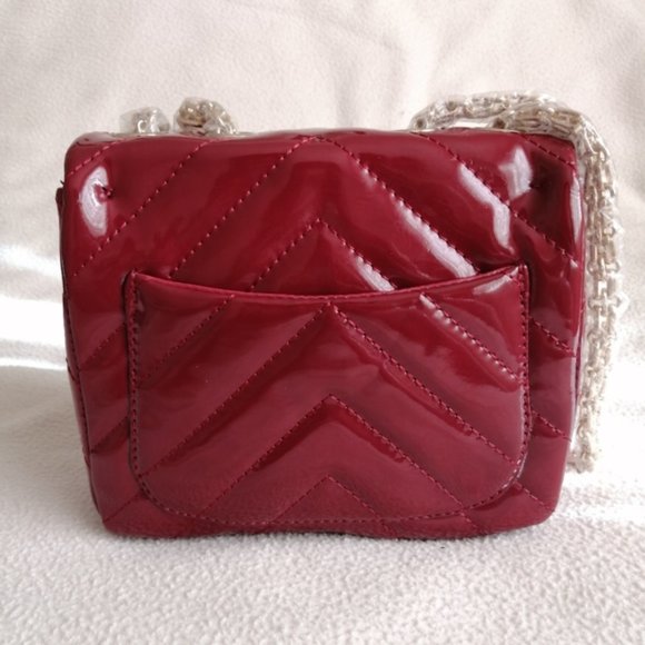Maja Red Chevron Purse with Double Gold Chain - Picture 12 of 17